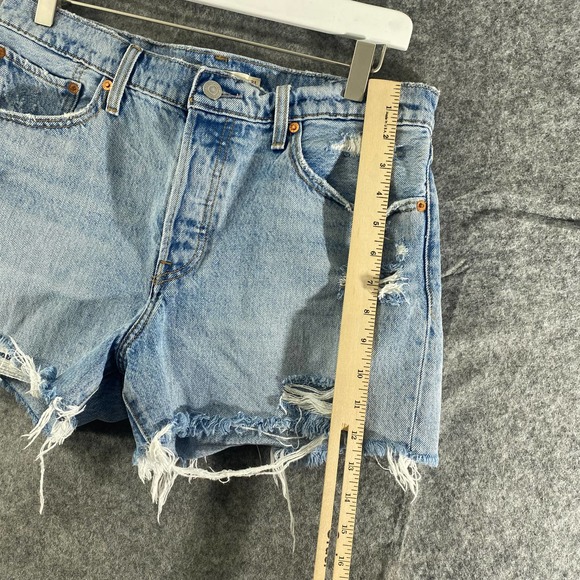 Levis Wedgie Short 31 Light Blue Denim High Rise Distressed Jean Cutoff - Picture 11 of 16